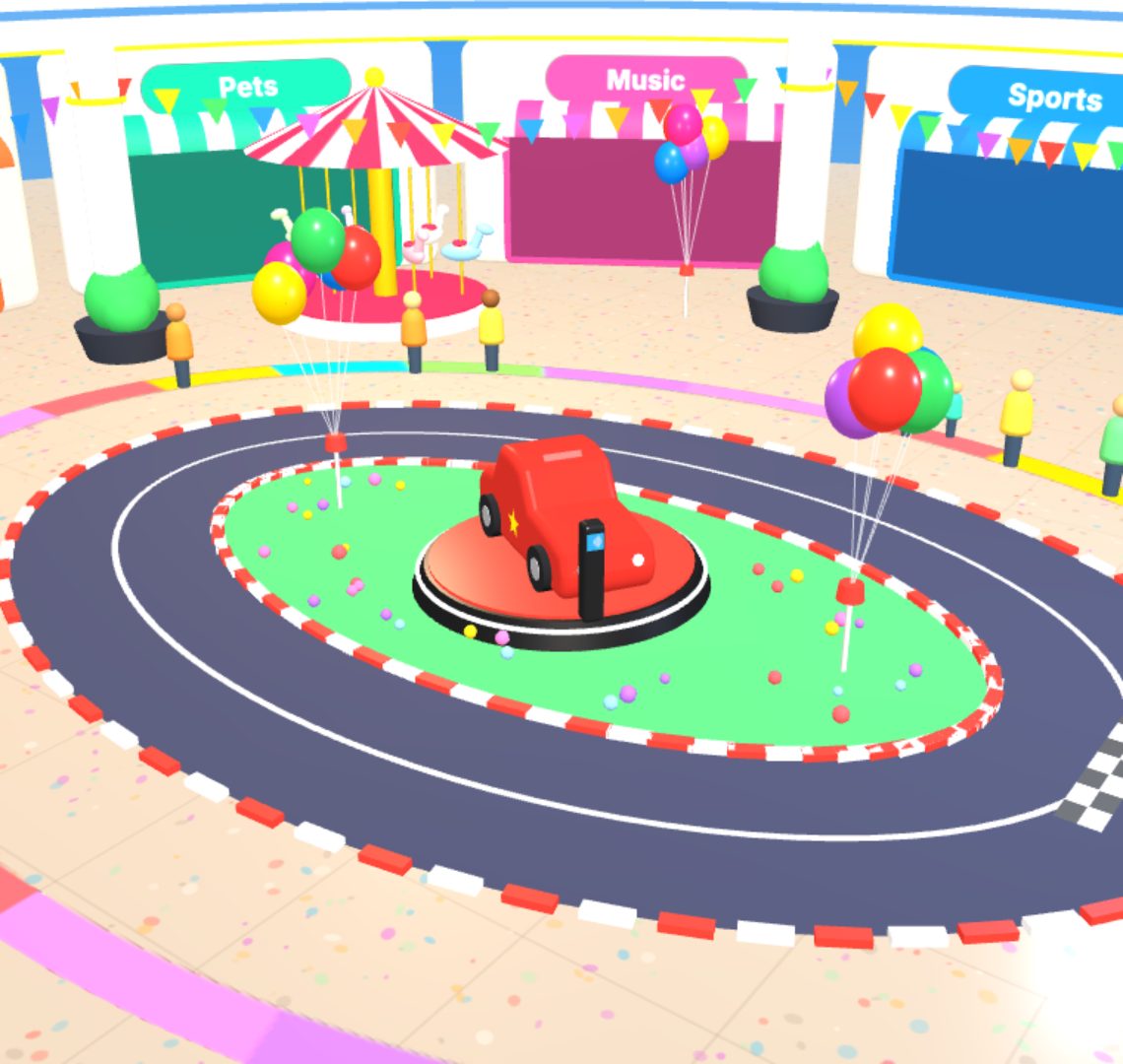 RideWorld: a red racer on a track in a shopping centre